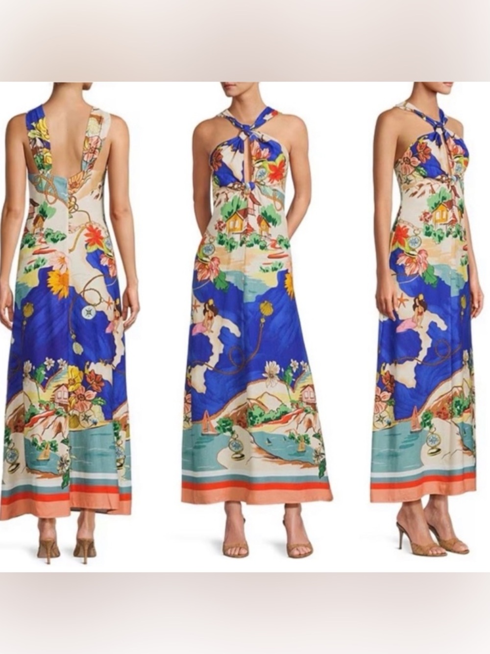 Antonio Melani Bronwyn Linen Blend Halter Neck A-Line Maxi Dress